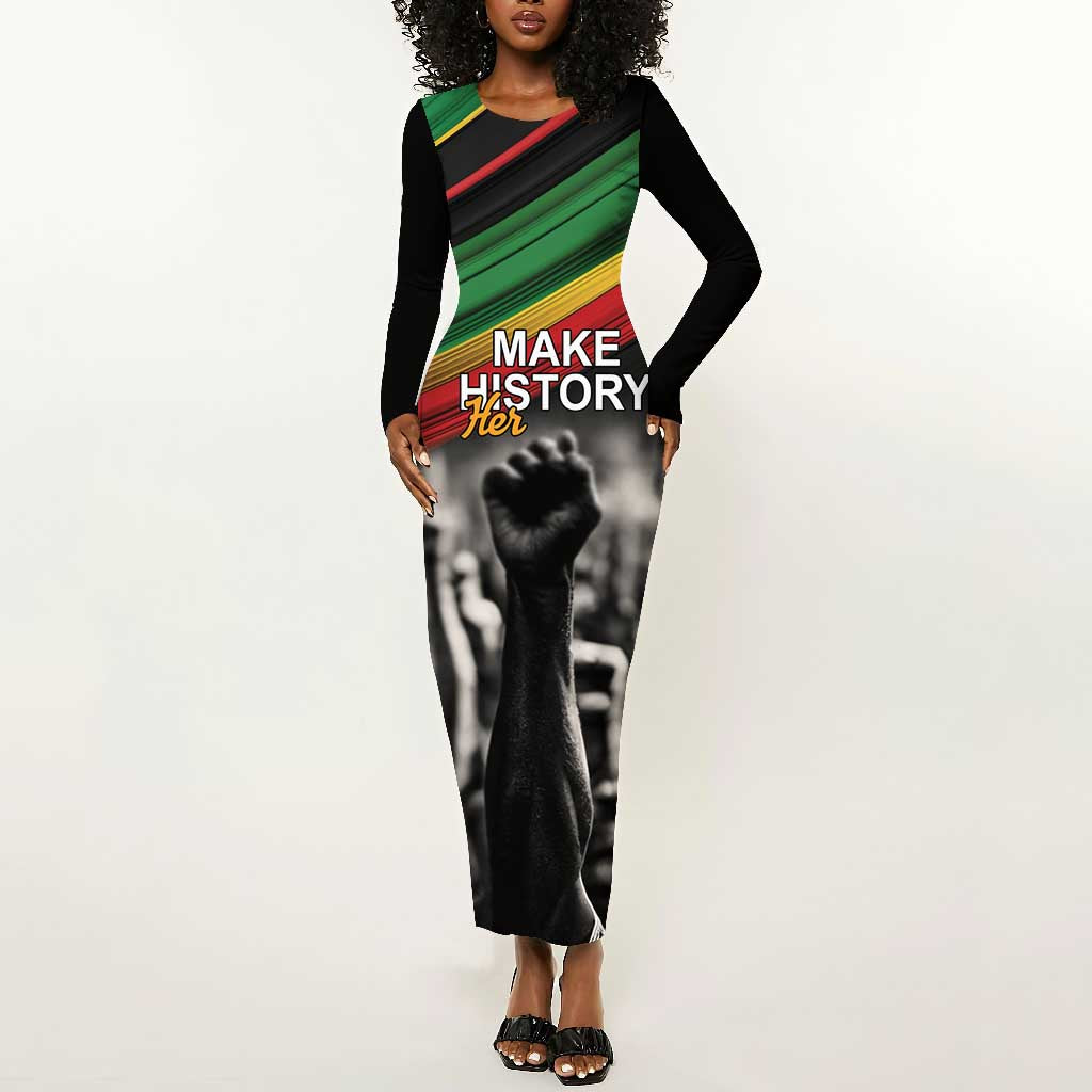 African-American History Month Long Sleeve Bodycon Dress Black Power Hand Make His-Herstories