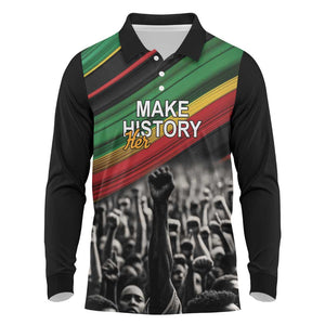 African-American History Month Long Sleeve Polo Shirt Black Power Hand Make His-Herstories