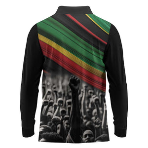 African-American History Month Long Sleeve Polo Shirt Black Power Hand Make His-Herstories