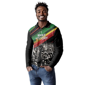 African-American History Month Long Sleeve Polo Shirt Black Power Hand Make His-Herstories