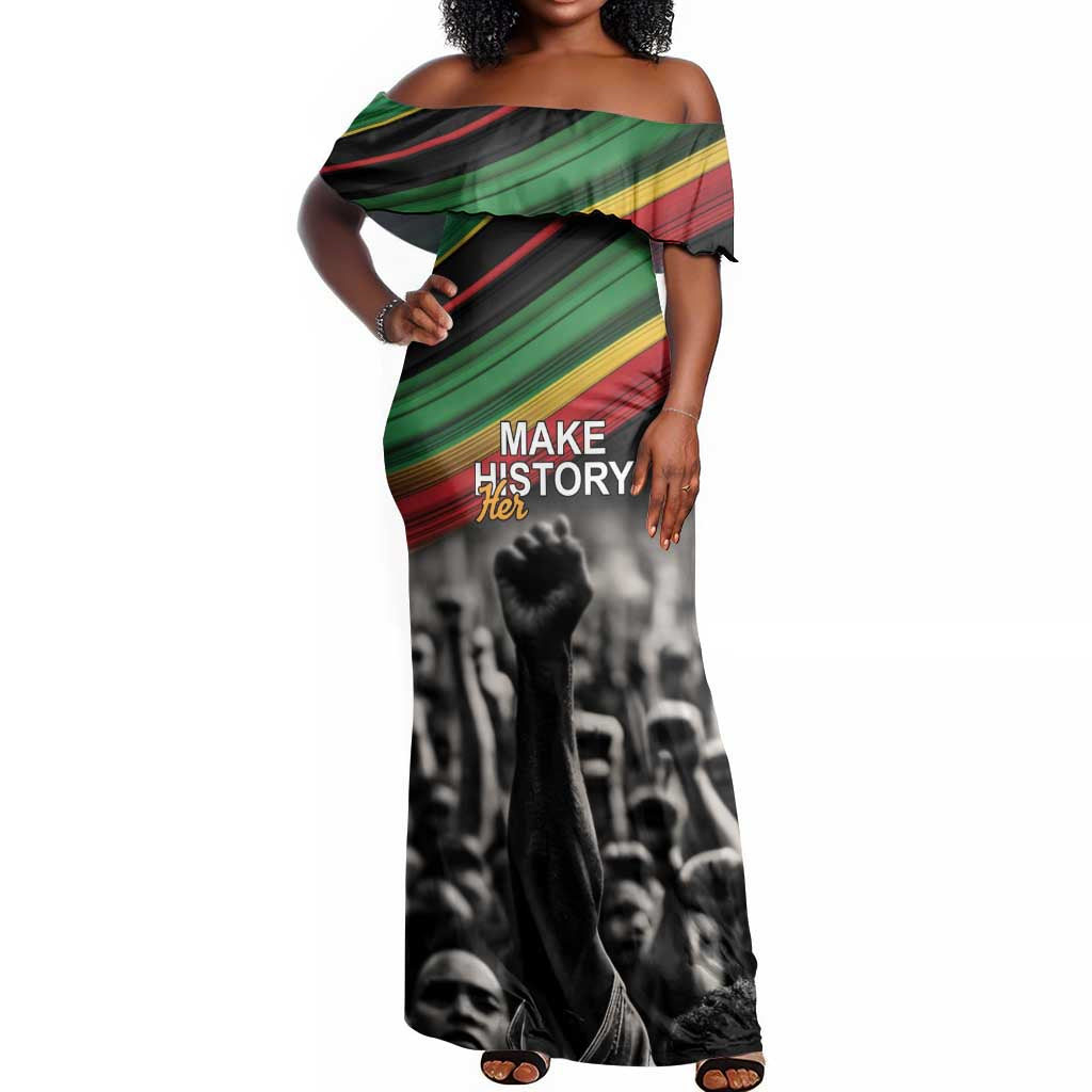 African-American History Month Off Shoulder Maxi Dress Black Power Hand Make His-Herstories