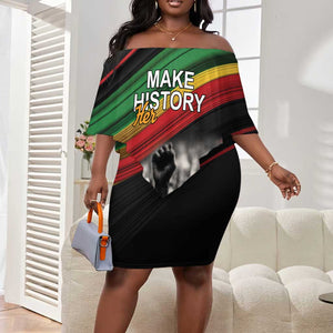 African-American History Month Off Shoulder Short Dress Black Power Hand Make His-Herstories