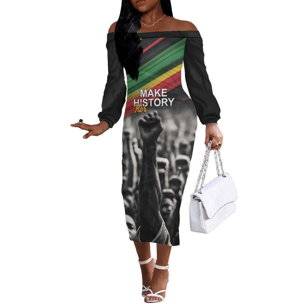 African-American History Month Off The Shoulder Long Sleeve Dress Black Power Hand Make His-Herstories