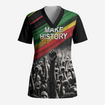 African-American History Month Scrub Top Black Power Hand Make His-Herstories