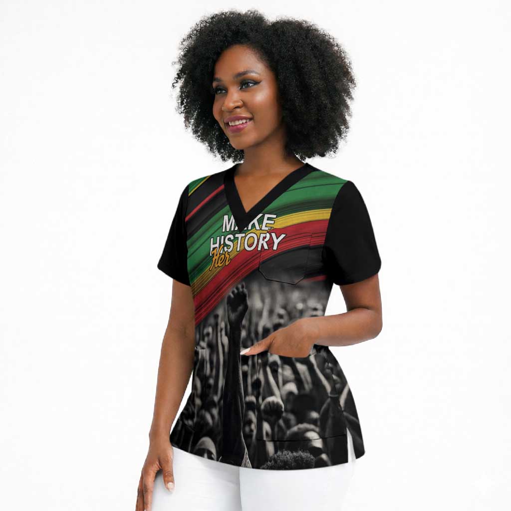 African-American History Month Scrub Top Black Power Hand Make His-Herstories