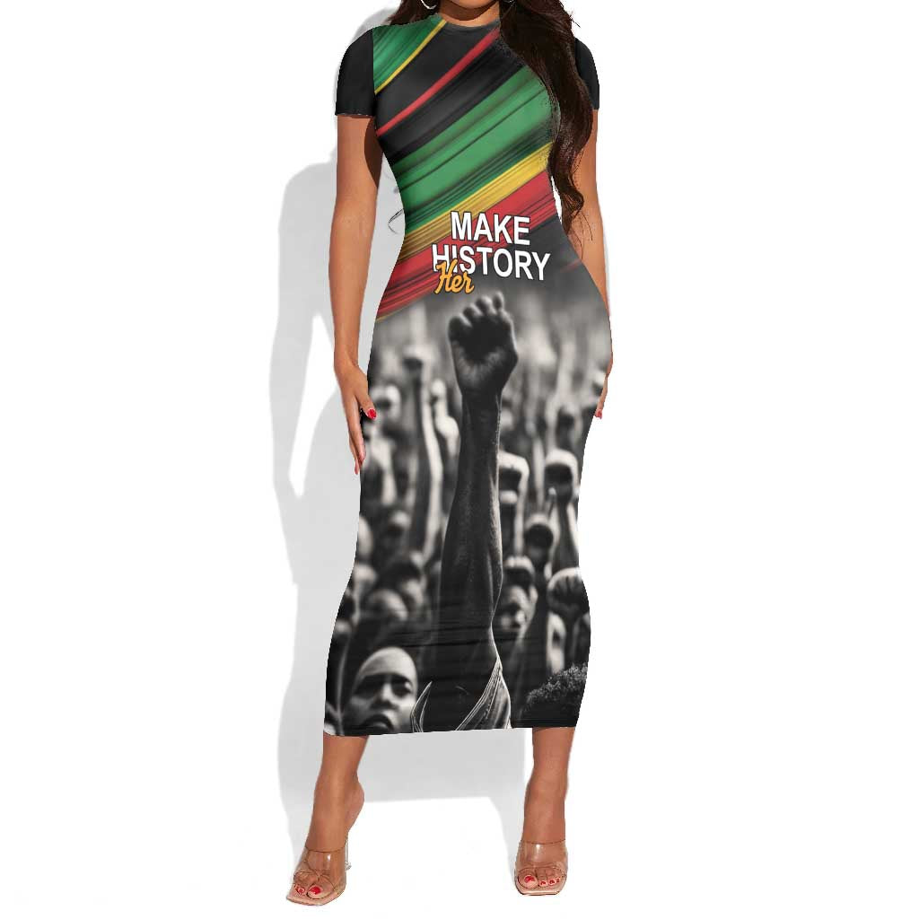 African-American History Month Short Sleeve Bodycon Dress Black Power Hand Make His-Herstories