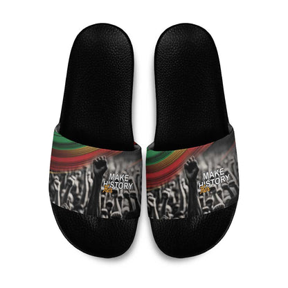 African-American History Month Slide Sandals Black Power Hand Make His-Herstories
