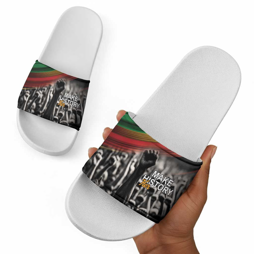 African-American History Month Slide Sandals Black Power Hand Make His-Herstories
