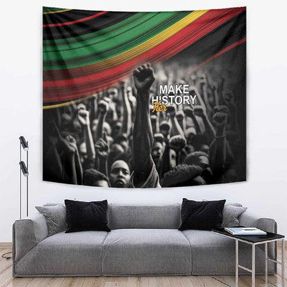 African-American History Month Tapestry Black Power Hand Make His-Herstories