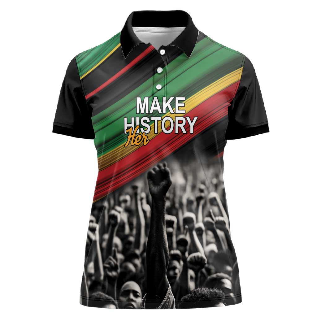 African-American History Month Women Polo Shirt Black Power Hand Make His-Herstories