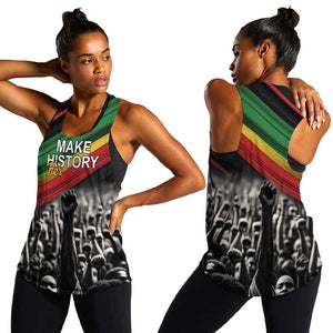 African-American History Month Women Racerback Tank Black Power Hand Make His-Herstories