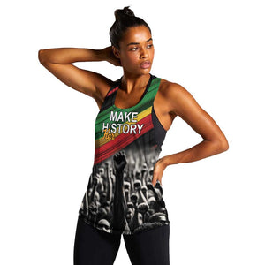 African-American History Month Women Racerback Tank Black Power Hand Make His-Herstories