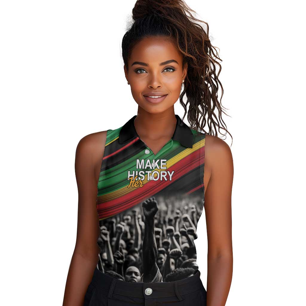 African-American History Month Women Sleeveless Polo Shirt Black Power Hand Make His-Herstories