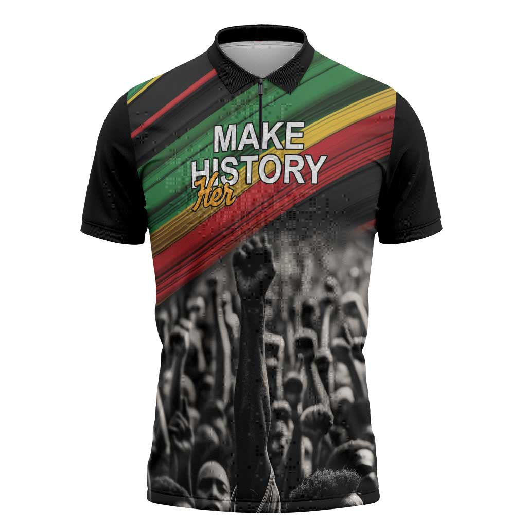 African-American History Month Zipper Polo Shirt Black Power Hand Make His-Herstories