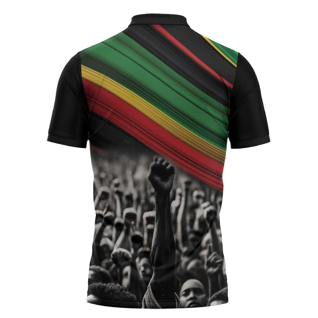 African-American History Month Zipper Polo Shirt Black Power Hand Make His-Herstories