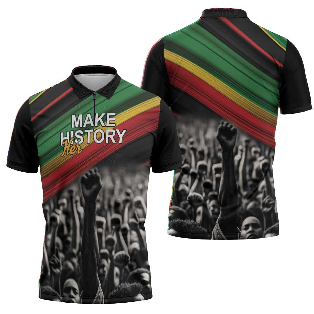 African-American History Month Zipper Polo Shirt Black Power Hand Make His-Herstories