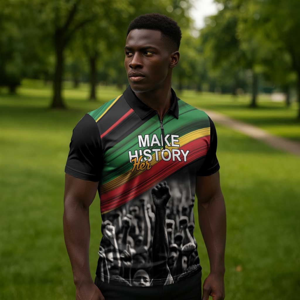 African-American History Month Zipper Polo Shirt Black Power Hand Make His-Herstories