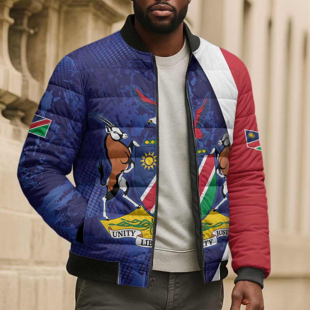 Custom Cricket African Namibia Bomber Puffer Jacket Coat of arms Namibian Pattern