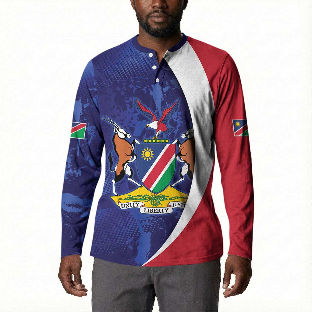 Custom Cricket African Namibia Button Sweatshirt Coat of arms Namibian Pattern
