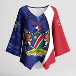 Custom Cricket African Namibia Kimono Sleeve Blouse Coat of arms Namibian Pattern
