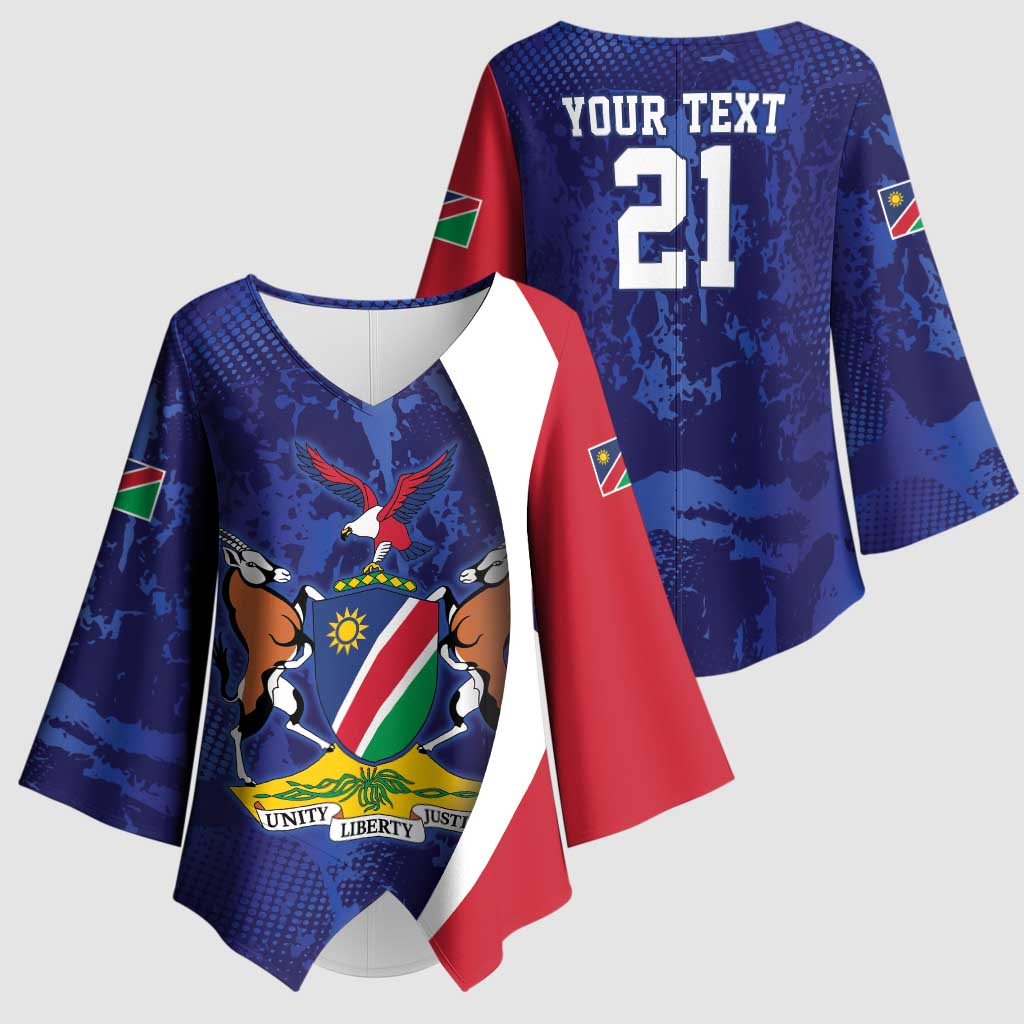 Custom Cricket African Namibia Kimono Sleeve Blouse Coat of arms Namibian Pattern