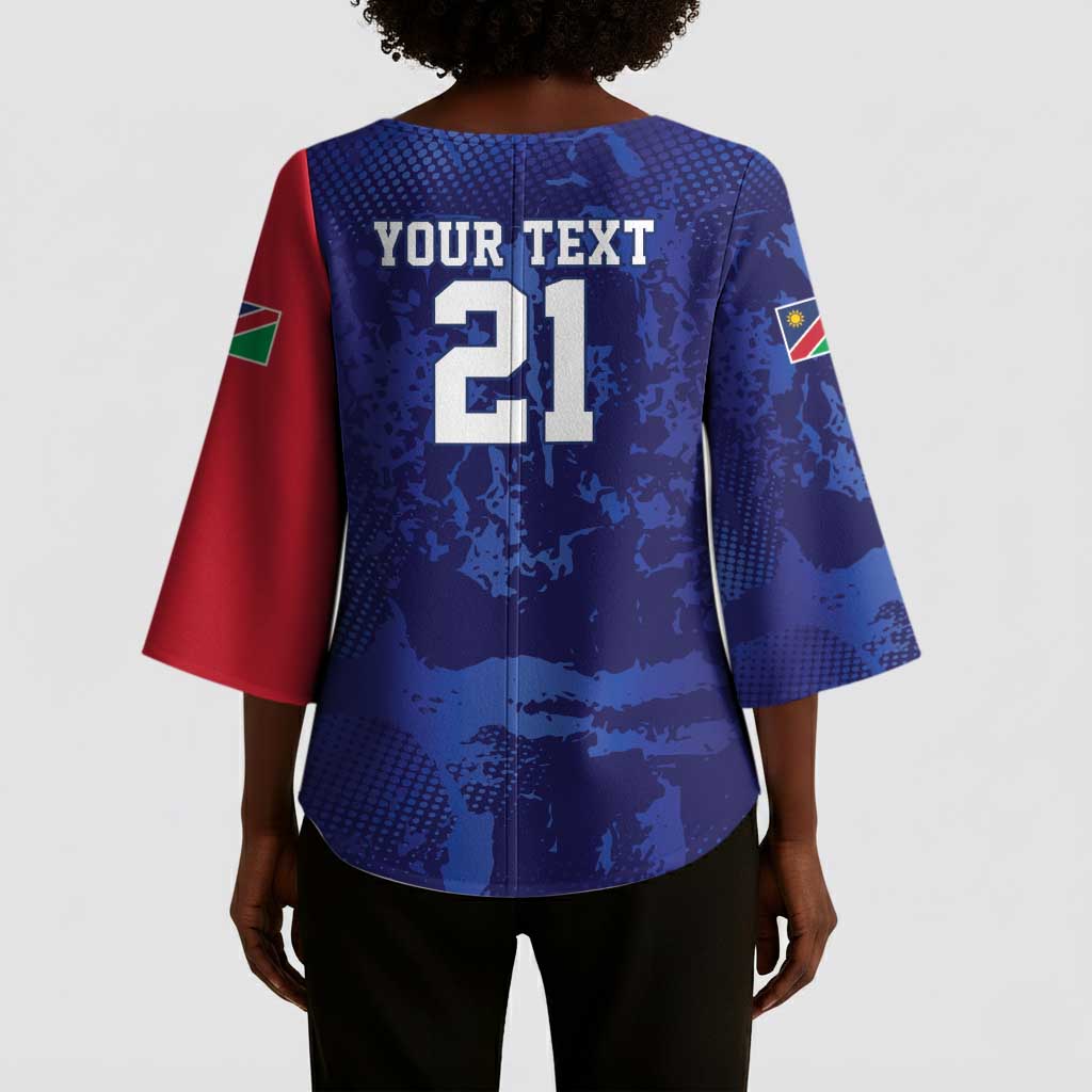 Custom Cricket African Namibia Kimono Sleeve Blouse Coat of arms Namibian Pattern