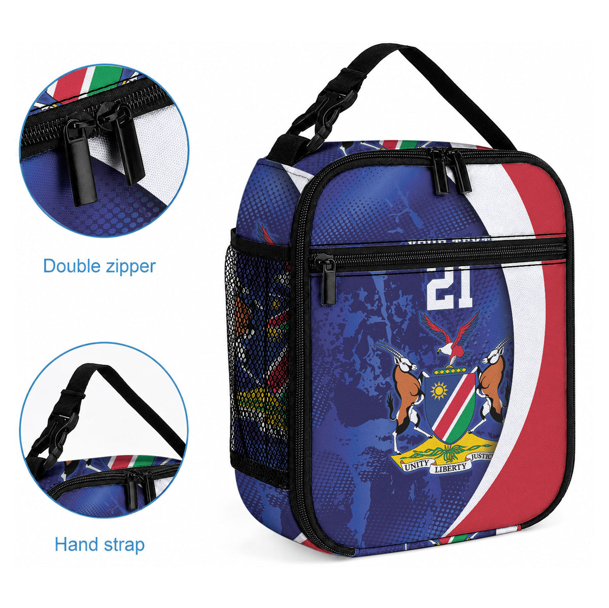 Custom Cricket African Namibia Lunch Bag Coat of arms Namibian Pattern