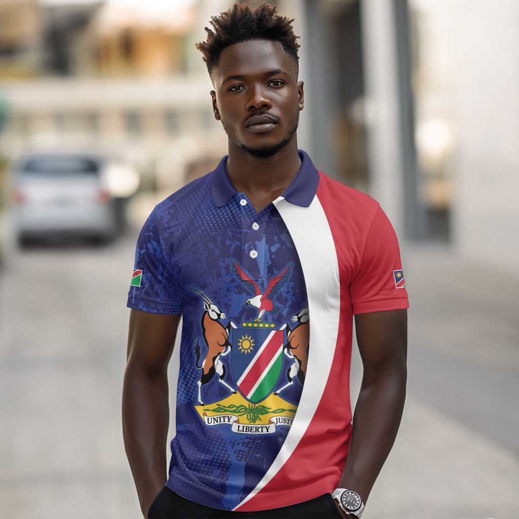 Custom Cricket African Namibia Polo Shirt Coat of arms Namibian Pattern - African Pride