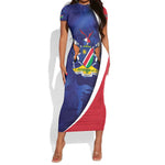 Custom Cricket African Namibia Short Sleeve Bodycon Dress Coat of arms Namibian Pattern - African Pride