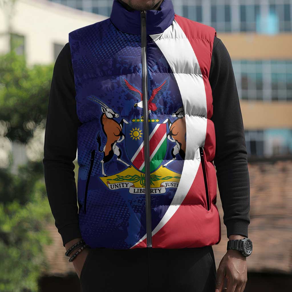 Custom Cricket African Namibia Sleeveless Puffer Jacket Coat of arms Namibian Pattern