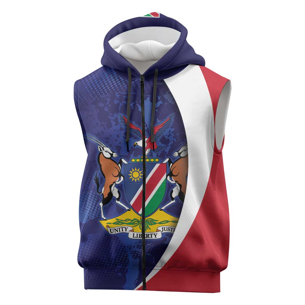 Custom Cricket African Namibia Sleeveless Zip Hoodie Coat of arms Namibian Pattern - African Pride