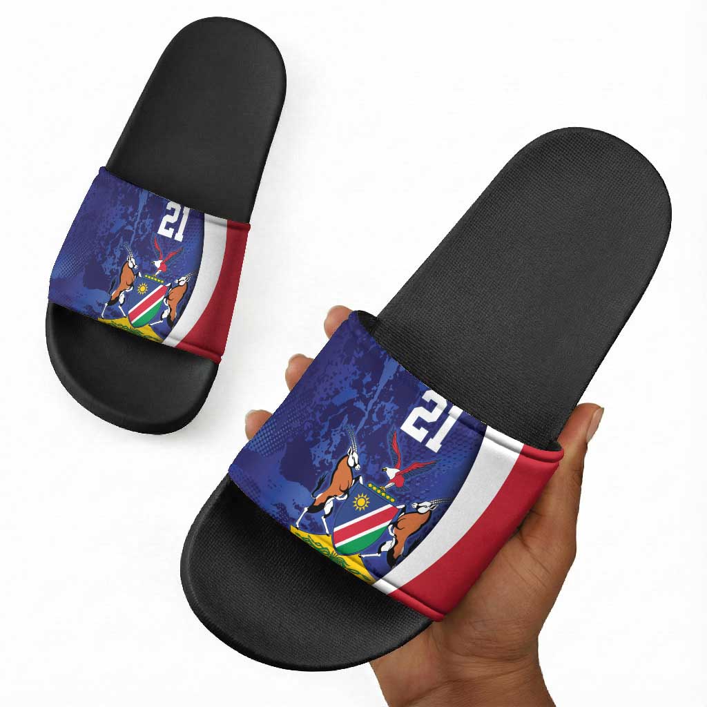 Custom Cricket African Namibia Slide Sandals Coat of arms Namibian Pattern