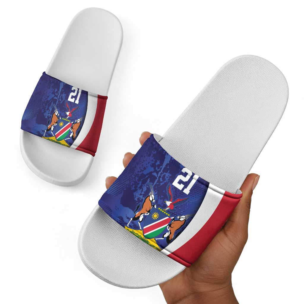 Custom Cricket African Namibia Slide Sandals Coat of arms Namibian Pattern