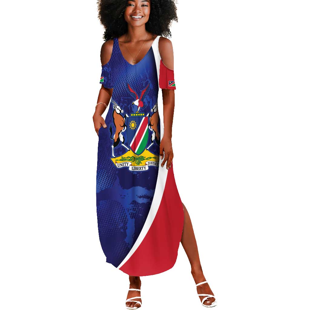 Custom Cricket African Namibia Summer Maxi Dress Coat of arms Namibian Pattern - African Pride