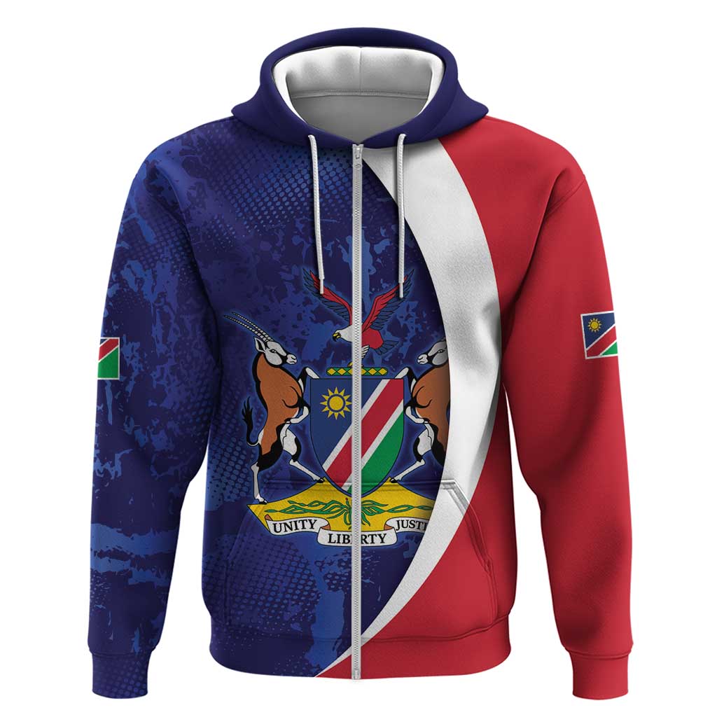 Custom Cricket African Namibia Zip Hoodie Coat of arms Namibian Pattern - African Pride
