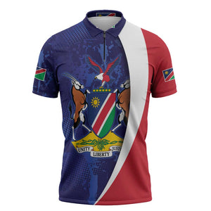 Custom Cricket African Namibia Zipper Polo Shirt Coat of arms Namibian Pattern