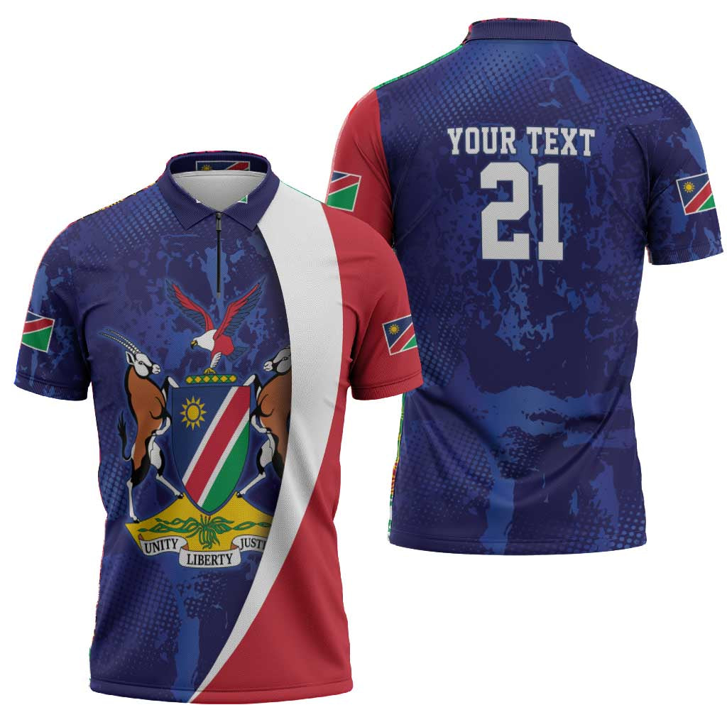 Custom Cricket African Namibia Zipper Polo Shirt Coat of arms Namibian Pattern