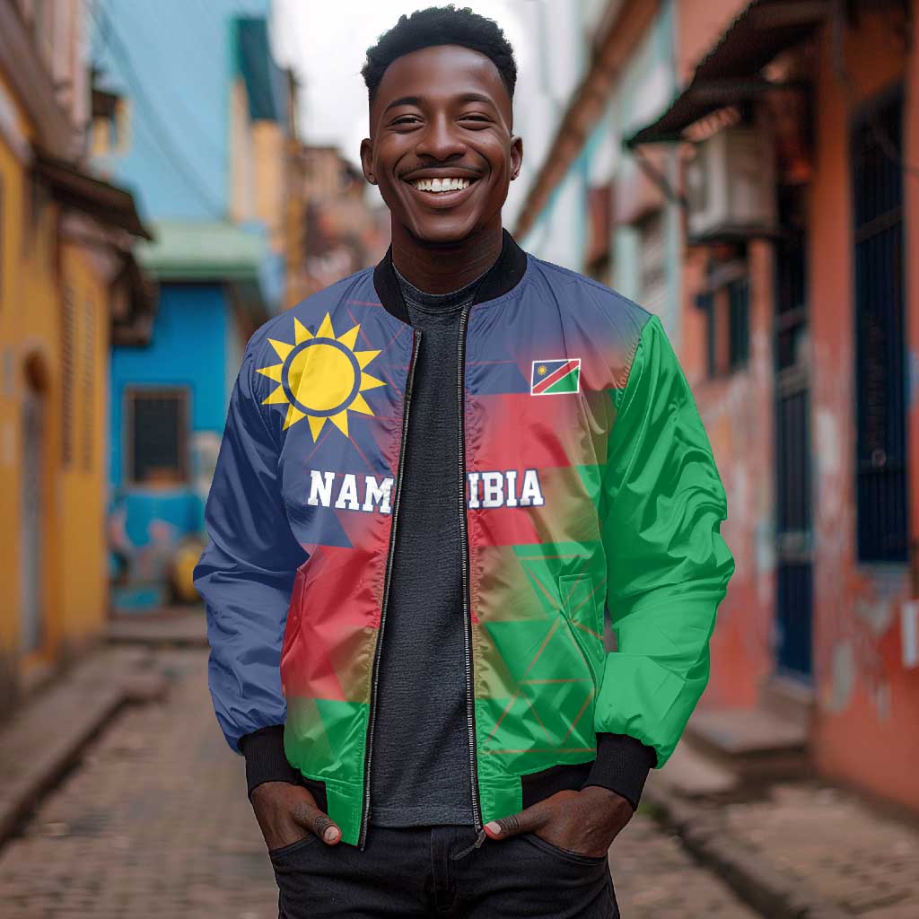 Custom Cricket African Namibia Bomber Jacket Namibian Gold Sun Flag Motif - African Pride