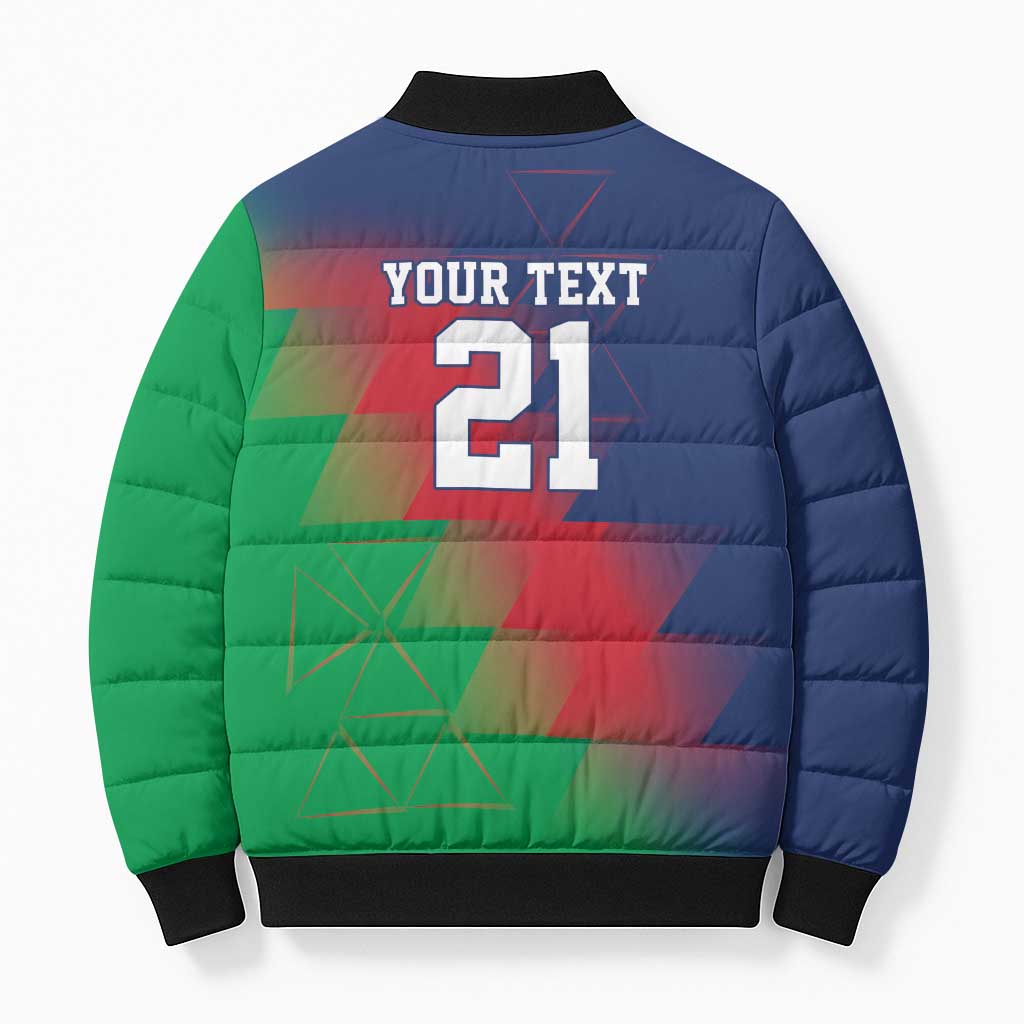Custom Cricket African Namibia Bomber Puffer Jacket Namibian Gold Sun Flag Motif