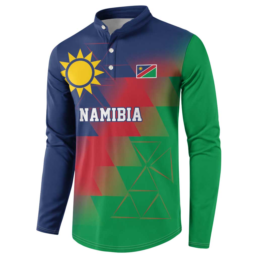 Custom Cricket African Namibia Button Sweatshirt Namibian Gold Sun Flag Motif