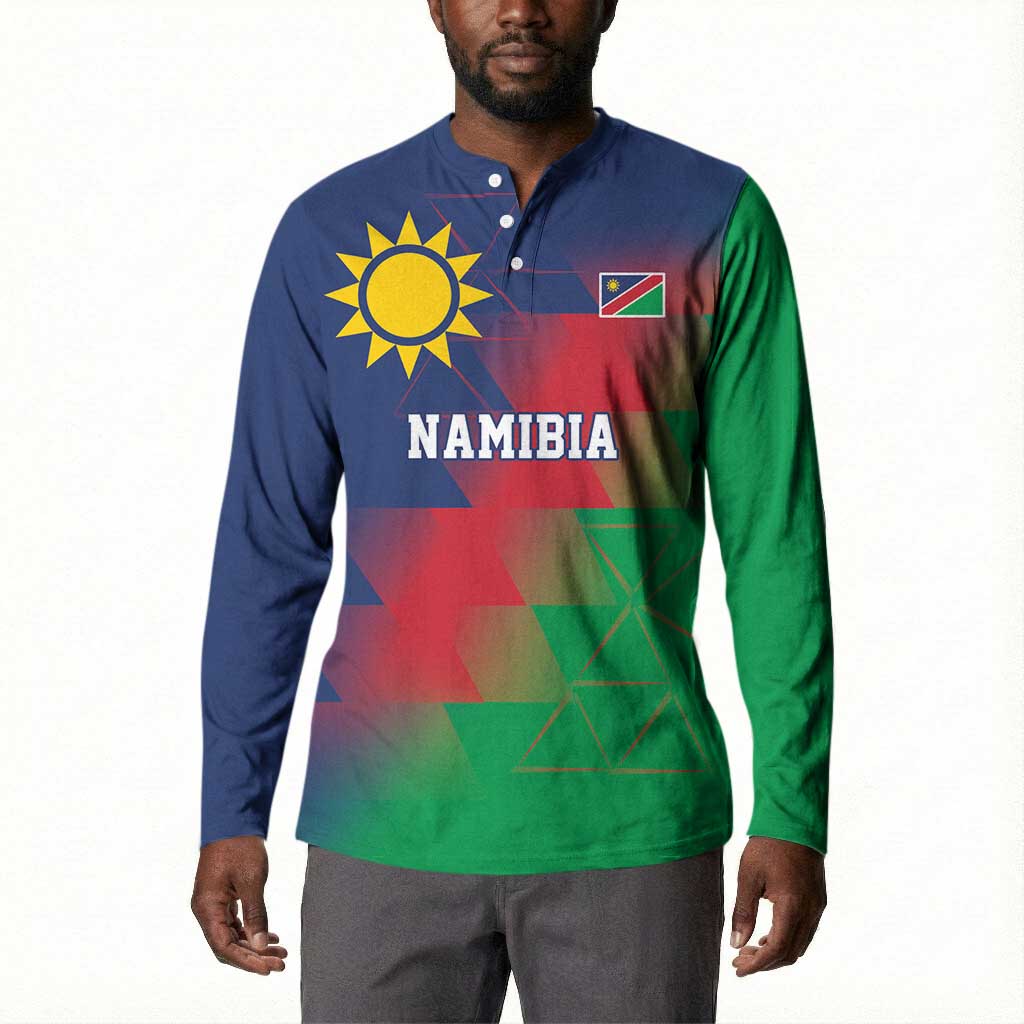 Custom Cricket African Namibia Button Sweatshirt Namibian Gold Sun Flag Motif