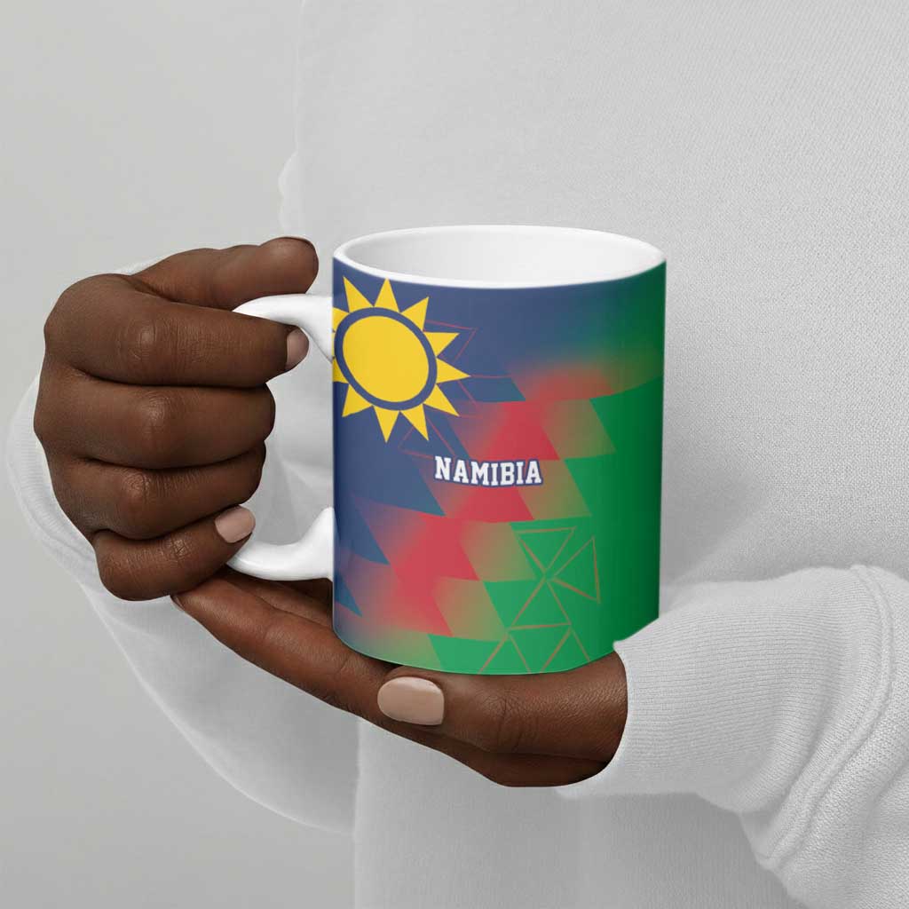 Custom Cricket African Namibia Ceramic Mug Namibian Gold Sun Flag Motif