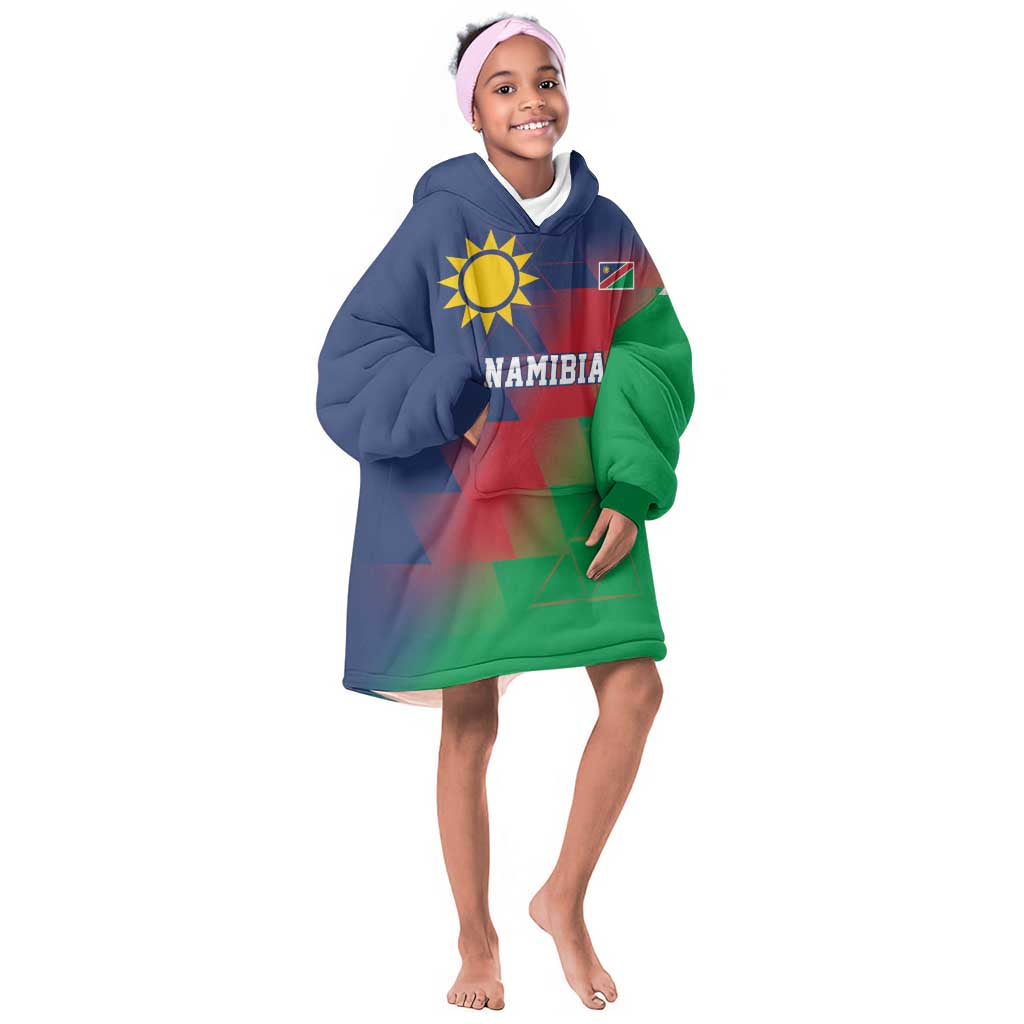 Custom Cricket African Namibia Kid Wearable Blanket Hoodie Namibian Gold Sun Flag Motif - African Pride