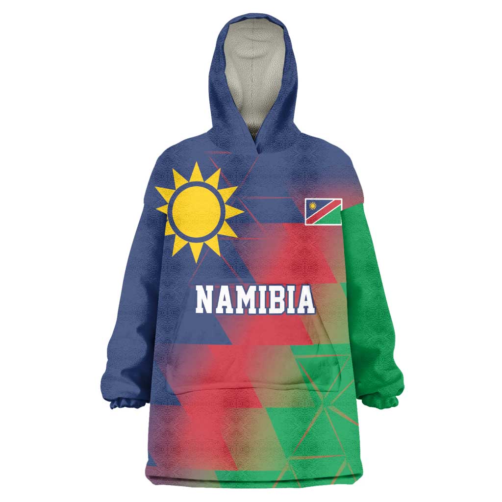 Custom Cricket African Namibia Kid Wearable Blanket Hoodie Namibian Gold Sun Flag Motif - African Pride