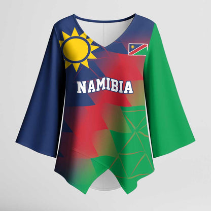 Custom Cricket African Namibia Kimono Sleeve Blouse Namibian Gold Sun Flag Motif