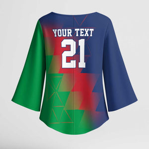 Custom Cricket African Namibia Kimono Sleeve Blouse Namibian Gold Sun Flag Motif