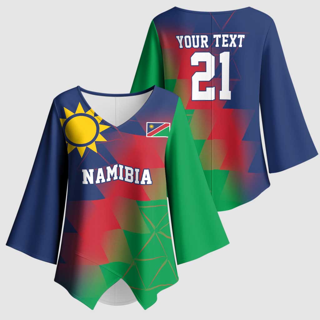 Custom Cricket African Namibia Kimono Sleeve Blouse Namibian Gold Sun Flag Motif