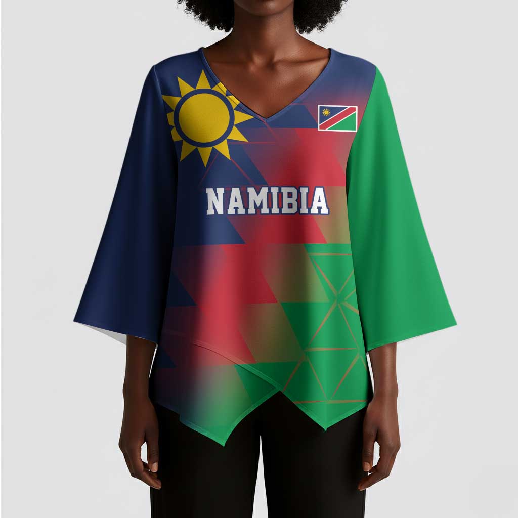 Custom Cricket African Namibia Kimono Sleeve Blouse Namibian Gold Sun Flag Motif