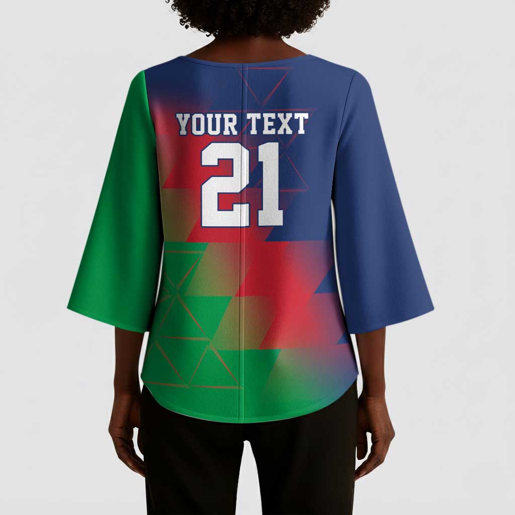 Custom Cricket African Namibia Kimono Sleeve Blouse Namibian Gold Sun Flag Motif