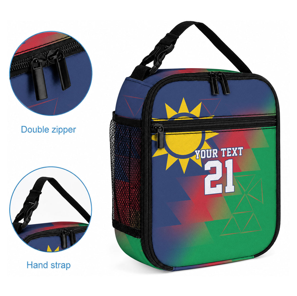 Custom Cricket African Namibia Lunch Bag Namibian Gold Sun Flag Motif